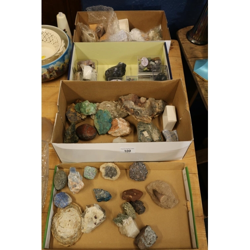 100 - Four boxes containing geological specimens, minerals, etc.