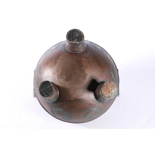 63 - Modern Chinese archaic style incense burner repurposed as an ice bucket, 23cm.