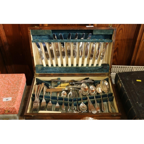 88 - Cased canteen of cutlery, and other, cutlery.