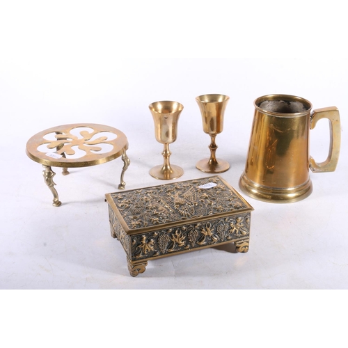 89 - Late 19th / early 20th century continental brass table box cast in relief with Prussian double-heade... 