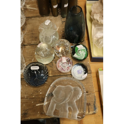 92 - Paperweights to include Caithness, etc., and a retro glass vase.