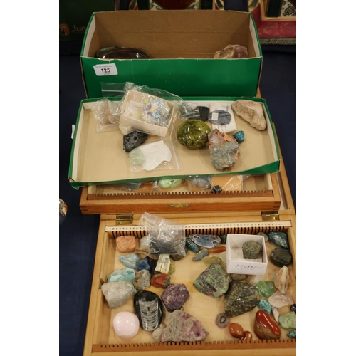 125 - Four trays of geological specimens, minerals etc.