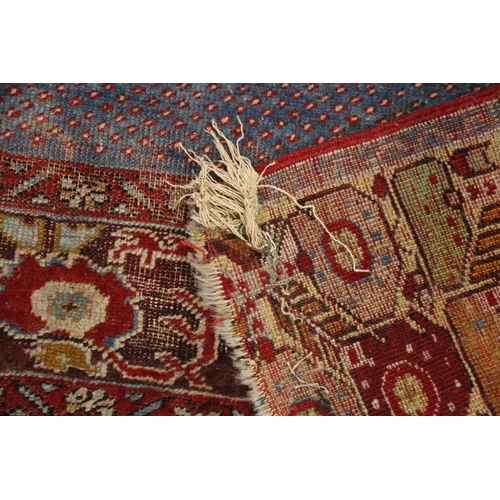 392 - Turkish prayer rug with geometric borders and central geometric design, 155cm x 106cm.