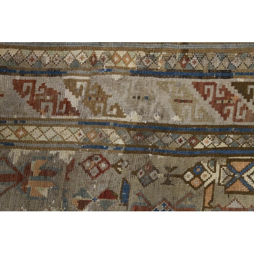 393 - Caucasian Kelim style beige ground rug, 257cm x 117cm.