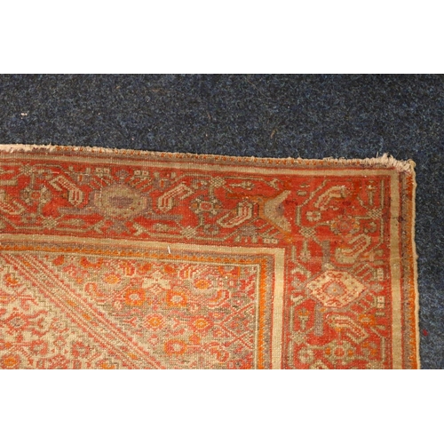 395 - Persian rust red rug, 10cm x 135cm.