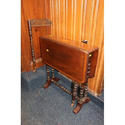 632 - Edwardian satinwood inlaid drop-leaf Sutherland table, 57m high.