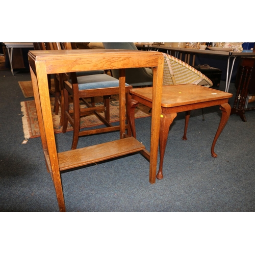 641 - Coffee table on cabriole legs and a side table, largest 72cm high.