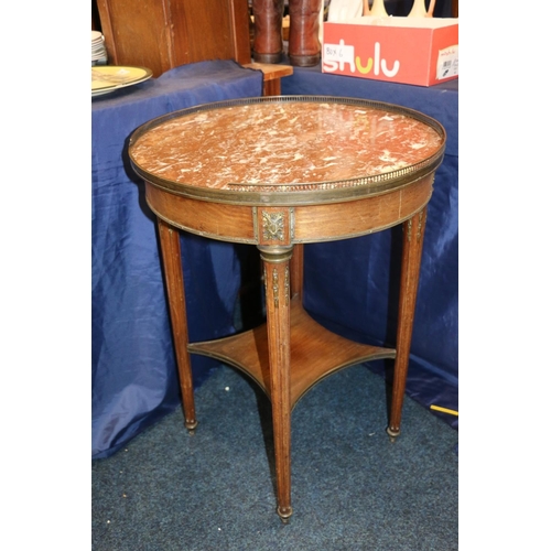 653 - Marble top French Bouillotte occasional table.