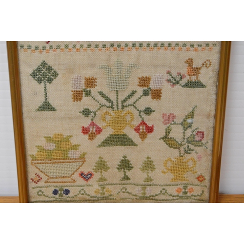 404 - Victorian needlepoint sampler worked by Elizabeth English, aged 10, dated 1885, stitched with alphab... 