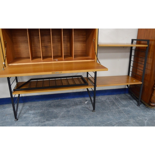 477 - Mid-20th century Ladderax modular shelving unit, comprising teak-veneered cupboards and open shelvin... 