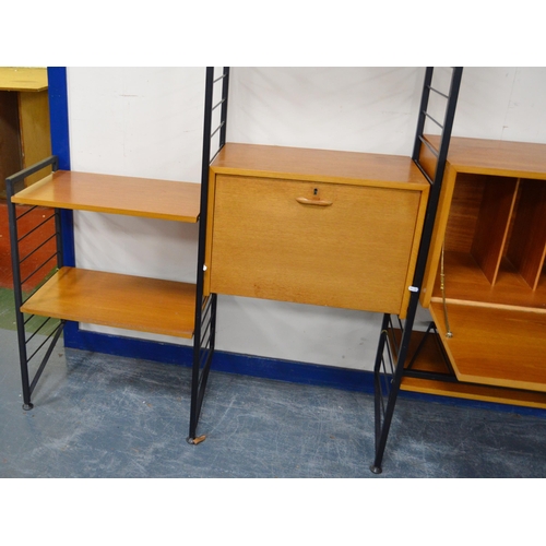 477 - Mid-20th century Ladderax modular shelving unit, comprising teak-veneered cupboards and open shelvin... 