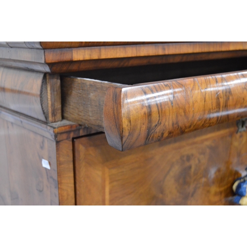 480 - Georgian burr walnut cupboard on chest, c. early 18th century, with long drawer above a fall front e... 