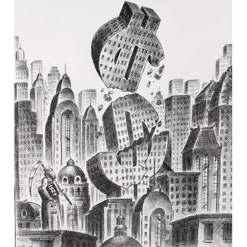 405 - PETER TILL (b1945), Wall Street Crash, print, limited edition 5/13, titled lower left, 35cm x 30cm, ... 