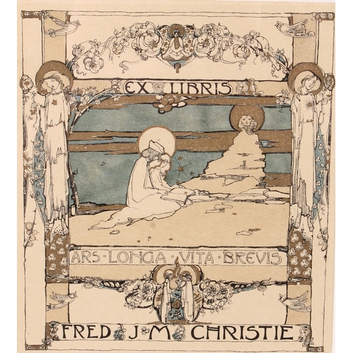 407 - After JESSIE M KING, Fred J M Christie bookplate print, 11cm x 10cm, frame 29cm x 29cm.