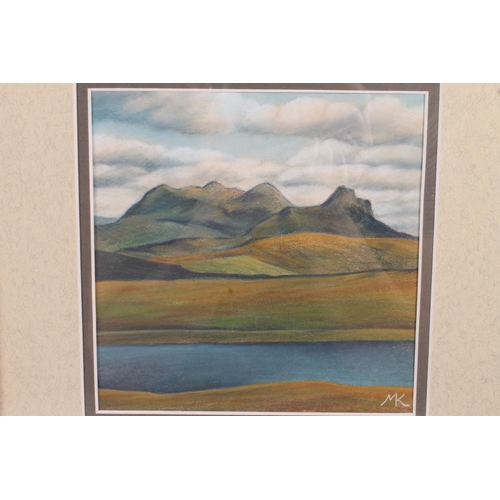 409 - MARY KING, pair of landscapes, pastel drawings, signed with initials 'MK', 15cm x 15cm, frame 34cm x... 