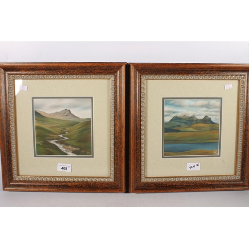 409 - MARY KING, pair of landscapes, pastel drawings, signed with initials 'MK', 15cm x 15cm, frame 34cm x... 