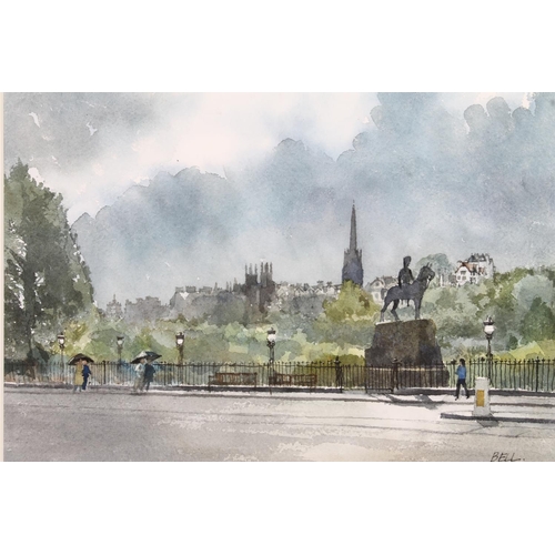 410 - ALEXANDER DUNCAN BELL, Royal Scots Greys memorial Princes Street Gardens Edinburgh, watercolour, sig... 