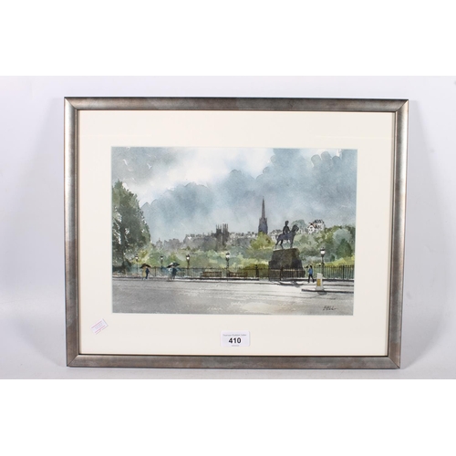 410 - ALEXANDER DUNCAN BELL, Royal Scots Greys memorial Princes Street Gardens Edinburgh, watercolour, sig... 