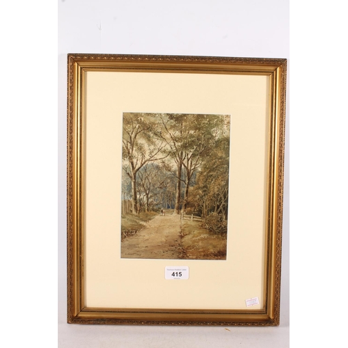 415 - C EWART, figures on a woodland path, watercolour, signed and dated 1910 lower left, 23cm x 17cm, gil... 