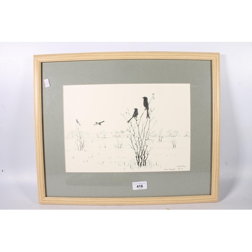 416 - JOHN BUSBY (1928-2015), Black Drongos, pencil drawing, signed and dated '97 lower right, 22cm x 32cm... 