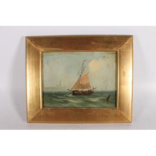 469 - 20TH CENTURY SCHOOL, sailing boat, oil painting, unsigned, 14cm x 19cm, frame 23cm x 28cm.