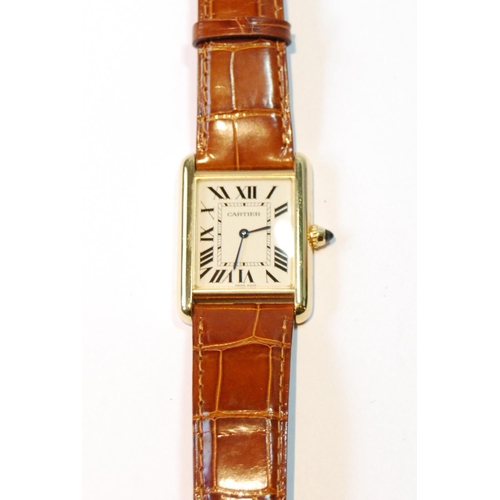 186 - Cartier 18ct gold Tank Louis gents wristwatch, quartz, with date, 460442WX 2441, on strap with Carti... 