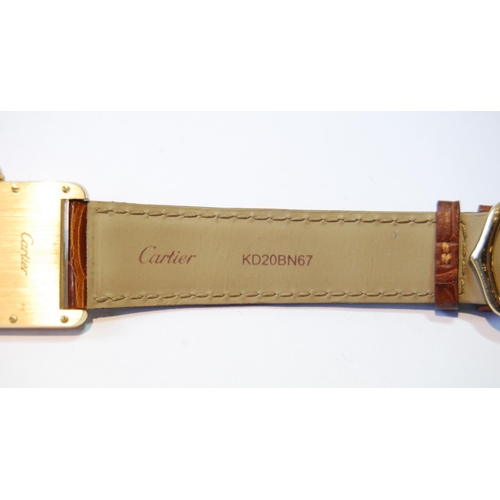 186 - Cartier 18ct gold Tank Louis gents wristwatch, quartz, with date, 460442WX 2441, on strap with Carti... 