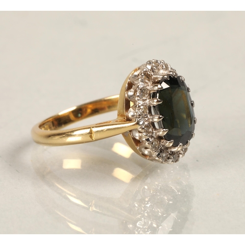 80 - Ladies 18ct yellow gold sapphire and diamond ring, ring size I/J.