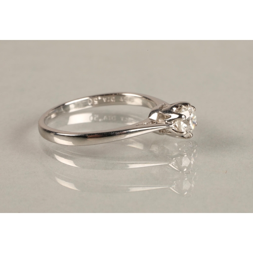 78 - Ladies 18ct white gold diamond solitaire, 0.5 carat diamond, ring size M.