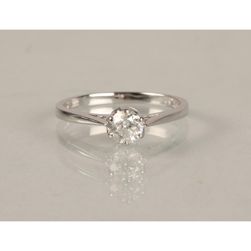 78 - Ladies 18ct white gold diamond solitaire, 0.5 carat diamond, ring size M.