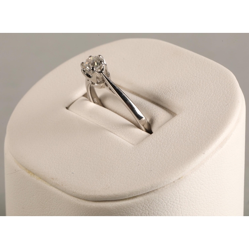 78 - Ladies 18ct white gold diamond solitaire, 0.5 carat diamond, ring size M.