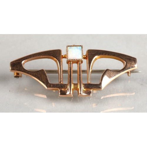 85 - Murrle Bennett 9ct gold bar brooch set with an opal,2.2 grams.