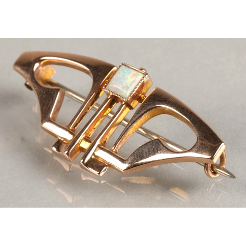 85 - Murrle Bennett 9ct gold bar brooch set with an opal,2.2 grams.