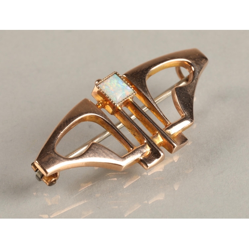 85 - Murrle Bennett 9ct gold bar brooch set with an opal,2.2 grams.