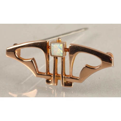 85 - Murrle Bennett 9ct gold bar brooch set with an opal,2.2 grams.