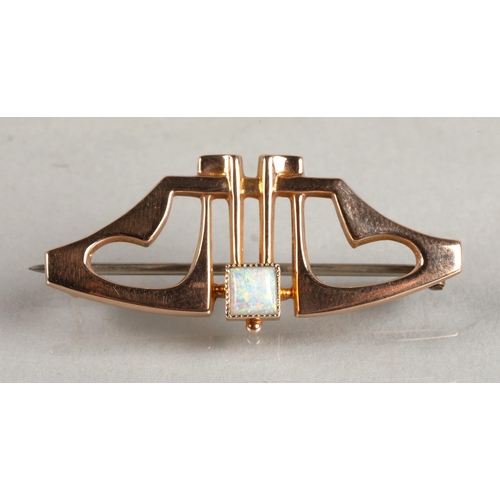 85 - Murrle Bennett 9ct gold bar brooch set with an opal,2.2 grams.