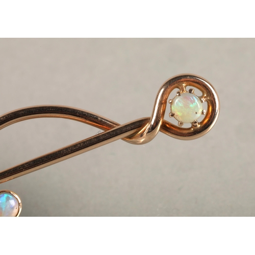 87 - Murrle Bennet 9ct gold pin set with two opals, 1.5 grams.