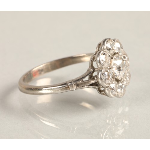 65 - Ladies Diamond daisy cluster ring set in white metal, central stone 0.5 carat surrounded by eight 0.... 