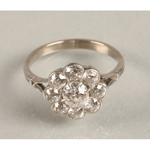 65 - Ladies Diamond daisy cluster ring set in white metal, central stone 0.5 carat surrounded by eight 0.... 