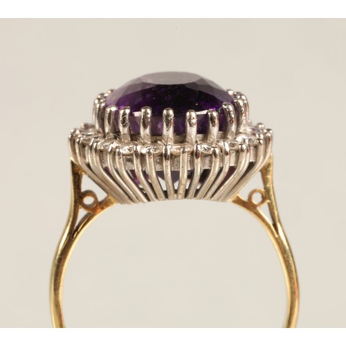 68 - Ladies 18ct yellow gold amethyst & diamond ring, central amethyst surrounded by twenty small dia... 