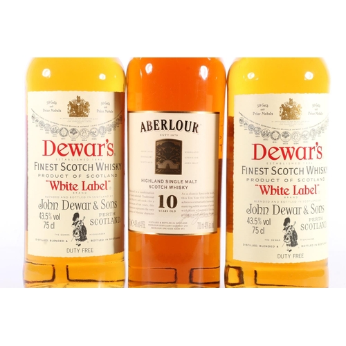 1119 - Two bottles of DEWAR'S WHITE LABEL blended Scotch whisky 75cl 43.5% abv. boxed and a bottle of ABERL... 