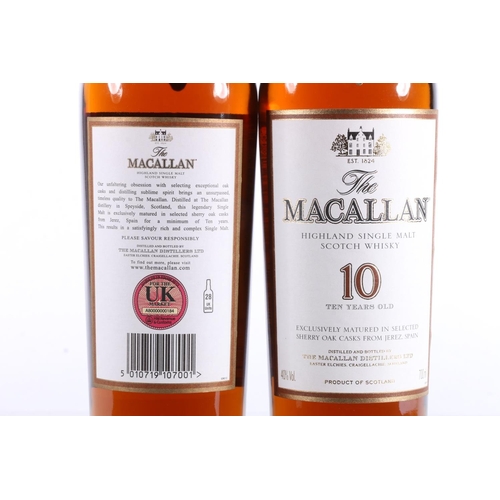 1123 - Two bottles of THE MACALLAN 10 year old Highland single malt Scotch whisky, pre 2014 bottling, 40% a... 