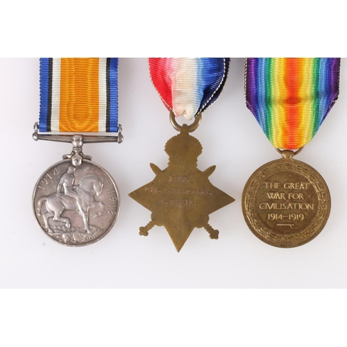 1457 - Medals of 1673 Private A Buchanan of the Royal Scots comprising WWI war medal, victory medal and 191... 