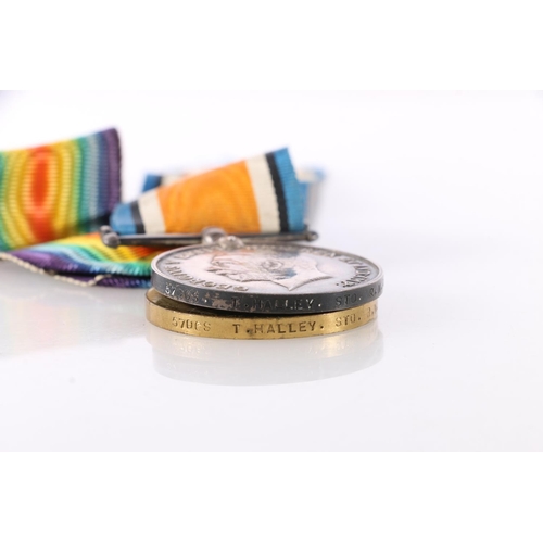 1486 - Medals of S/5706 Stoker T Halley of the Royal Naval Reserve comprising WWI war medal, victory medal ... 