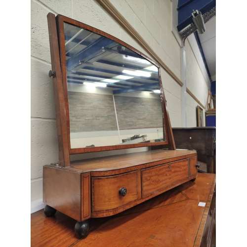 487 - Georgian satinwood dressing mirror, the swing mirror on shaped table base with fitted drawers and ra... 