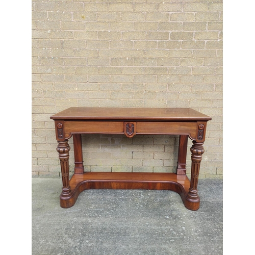 520 - Victorian mahogany console table with single integral drawer above reeded supports. Marsh & Jone... 