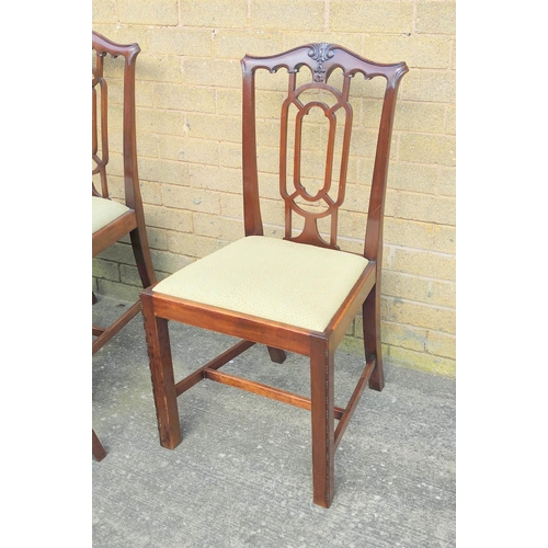 523 - Set of seven 20th century mahogany dinning chairs to include a carver armchair, each in the Chinese ... 