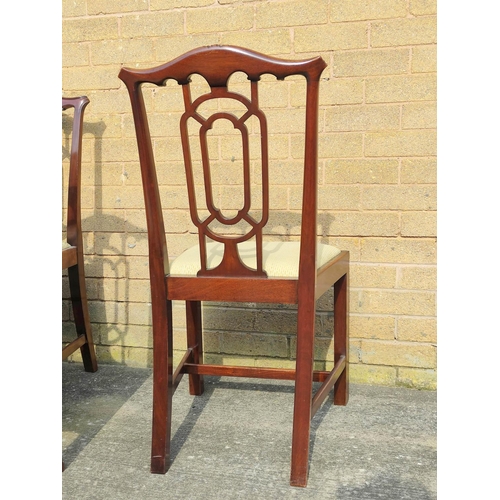 523 - Set of seven 20th century mahogany dinning chairs to include a carver armchair, each in the Chinese ... 