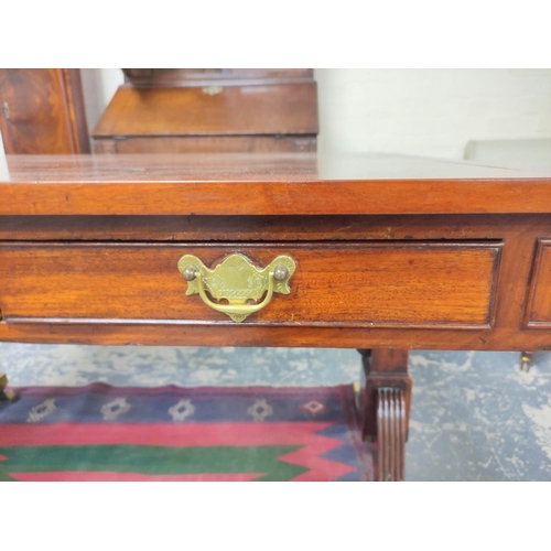 509 - 19th century mahogany library table the rectangular table with extending drop flaps, with three smal... 