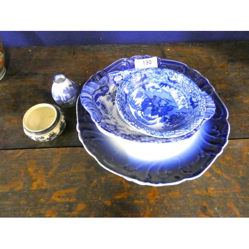 190 - 18th century Spode dish and other blue & white items.